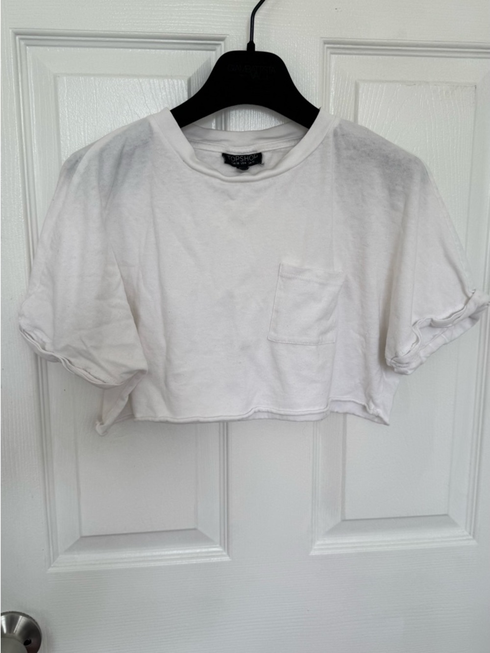 Topshop White Cropped Pocket Tee - Boxy Crew Neck (S-M)